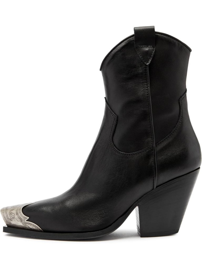 Women's Black Stacked Tall Block Heel Square Toe Short Cowgirl Western Boots